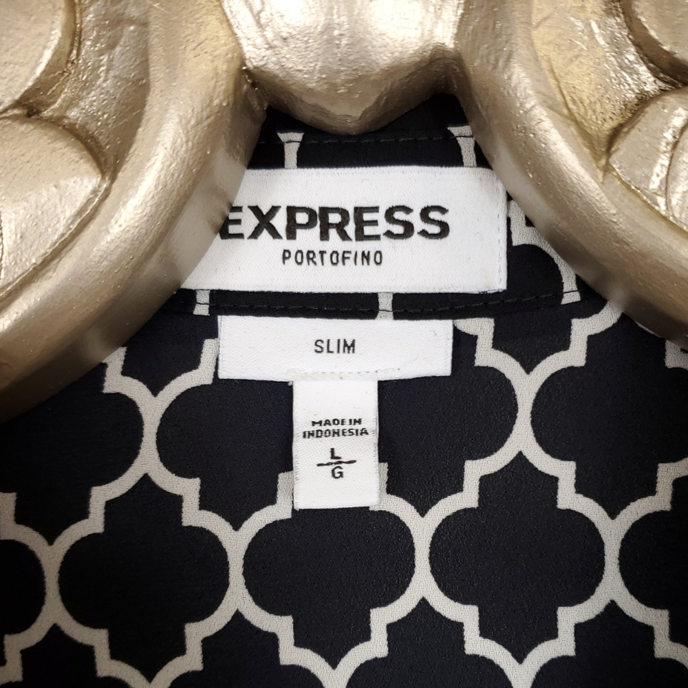 EXPRESS Slim Fit Portofino Roll Tab Button Up L - Picture 5 of 8